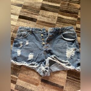 SHEIN Distressed Button-Front Blue Denim Shorts
